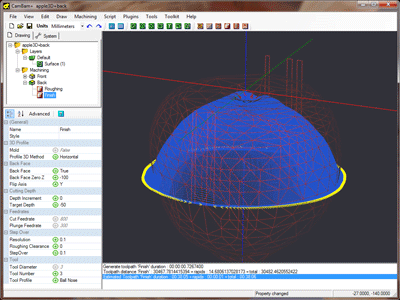 Back face finishing toolpaths (with wireframe view) Back face finishing toolpaths (with wireframe view)